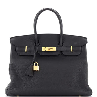 Birkin Handbag Noir Clemence with Gold Hardware 35