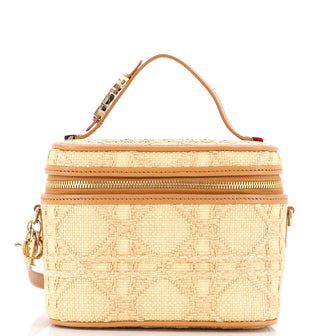 Christian Dior DiorTravel Convertible Vanity Case Cannage Embroidered Raffia with Leather Small
