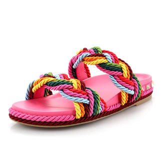 Valentino Garavani Women's Rockstud Slide Sandals Rope with Leather