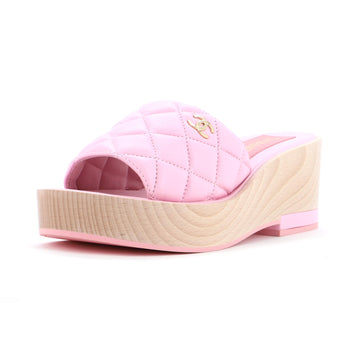 Chanel Women's Open Toe Platform Sandals Quilted Leather and Wood
