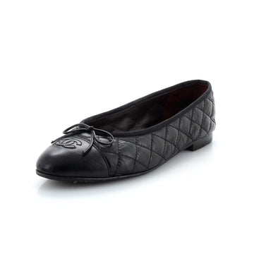 Chanel Women's CC Cap Toe Bow Ballerina Flats Quilted Leather