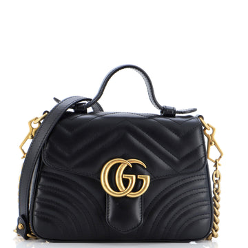 Gucci GG Marmont Top Handle Flap Bag Matelasse Leather Mini