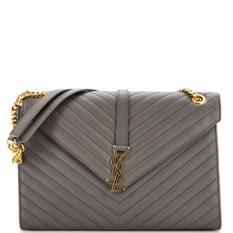 Saint Laurent Classic Monogram Envelope Satchel Matelasse Chevron Leather Large