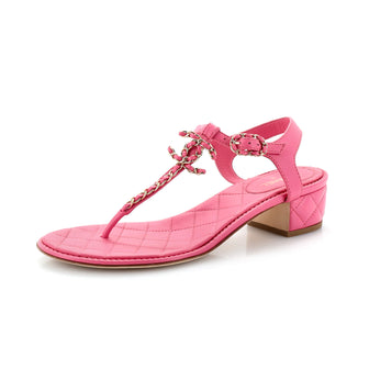 Chanel Women's CC Chain T-Strap Sandals Quilted Leather