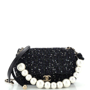 Chanel Pearl Handle Flap Bag Quilted Tweed Medium