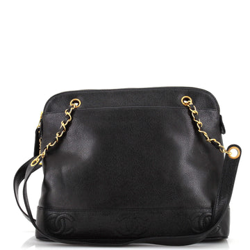 Chanel Vintage Stitched CC Shoulder Bag Caviar Large