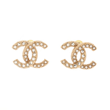 Chanel CC Stud Earrings Metal with Faux Pearls and Crystals