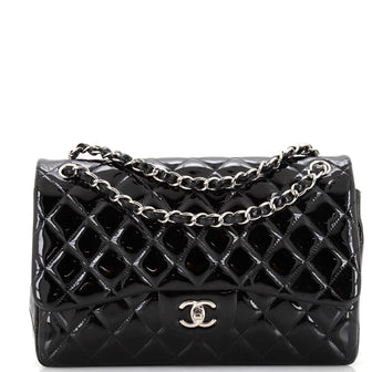 Chanel Classic Double Flap Bag Quilted Patent Jumbo