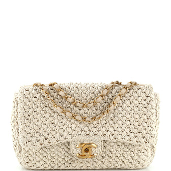 Chanel Classic Single Flap Bag Crochet Raffia Medium