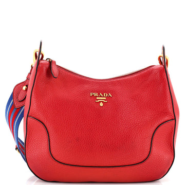 Prada Striped Strap Zip Hobo Vitello Daino Medium