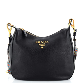 Prada Striped Strap Zip Hobo Vitello Daino Medium
