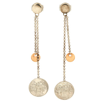 Hermes Ex-Libris Drop Hoop Earrings Sterling Silver with 18K Rose Gold