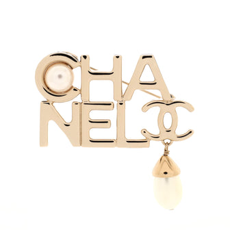 Chanel CHA-NEL CC Pearl Drop Brooch Metal with Faux Pearls