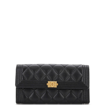 Chanel Boy Flap Wallet Quilted Caviar Long