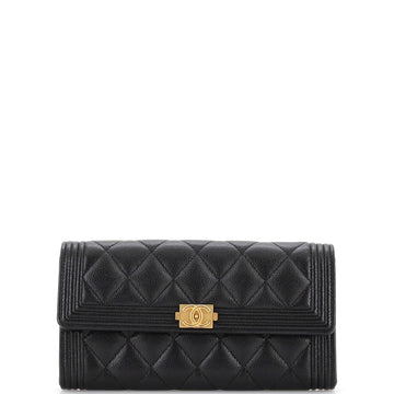 Chanel Boy Flap Wallet Quilted Caviar Long