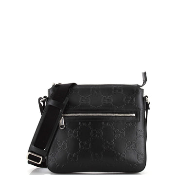 Gucci Front Zip Messenger Bag GG Embossed Leather Small