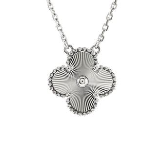 Van Cleef & Arpels Vintage Alhambra Pendant Necklace Guilloche 18K White Gold