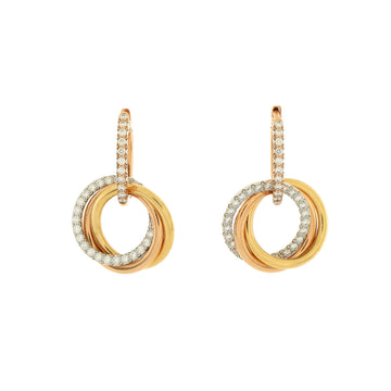 Cartier Trinity Hoop Dangle Earrings 18K Tricolor Gold with Diamonds