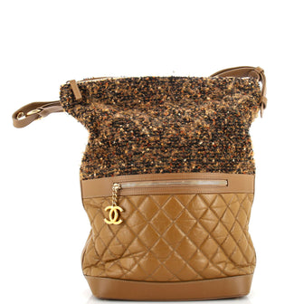 Chanel Casual Style Hobo Quilted Aged Calfskin and Tweed Large
