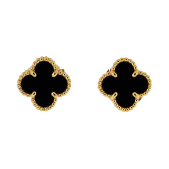 Van Cleef & Arpels Sweet Alhambra Stud Earrings 18K Yellow Gold and Onyx