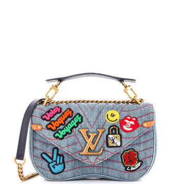 Louis Vuitton New Wave Chain Bag Limited Edition Patches Quilted Denim MM