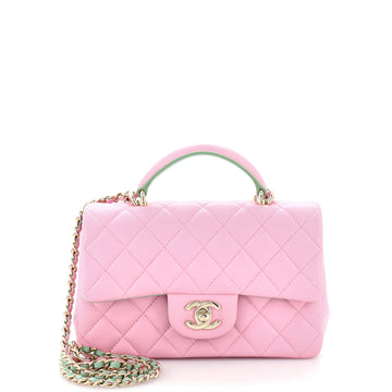 Chanel Classic Single Flap Top Handle Bag Quilted Lambskin Mini