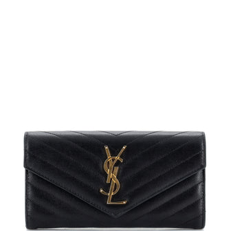 Saint Laurent Classic Monogram Flap Wallet Matelasse Chevron Leather Large