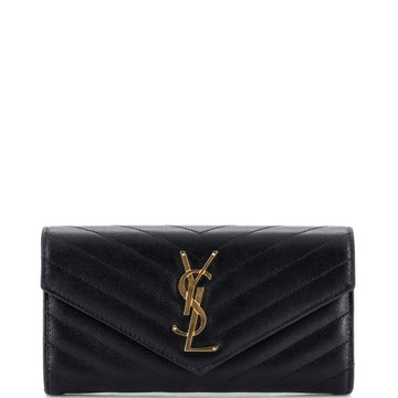 Saint Laurent Classic Monogram Flap Wallet Matelasse Chevron Leather Large