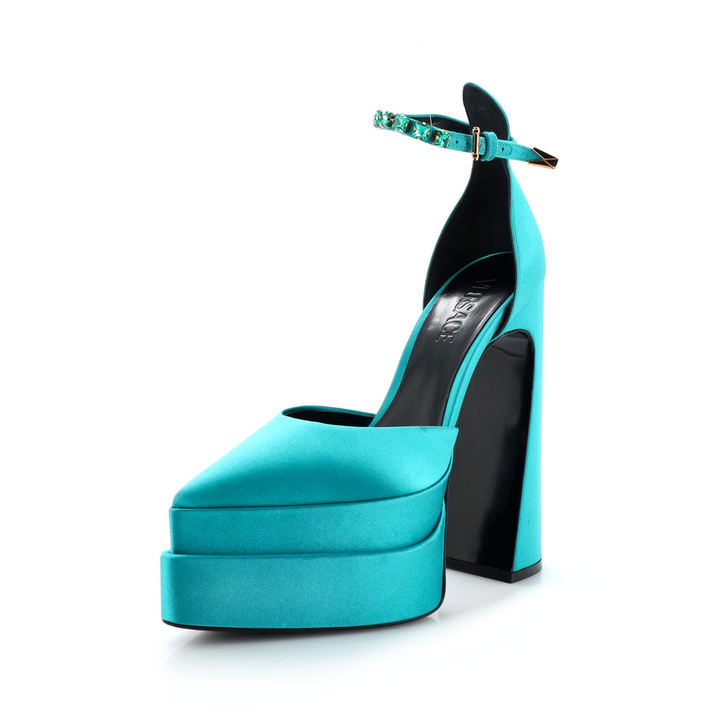 Versace Women's Medusa Aevitas Pointed Platform Pumps Satin with