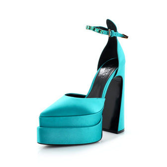 Versace Women's Medusa Aevitas Pointed Platform Pumps Satin with Crystals