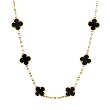 Van Cleef & Arpels Vintage Alhambra 10 Motifs Necklace 18K Yellow Gold and Onyx