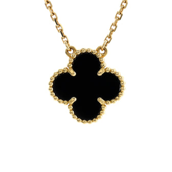 Van Cleef & Arpels Vintage Alhambra Pendant Necklace 18K Yellow Gold and Onyx