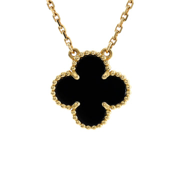 Van Cleef & Arpels Vintage Alhambra Pendant Necklace 18K Yellow Gold and Onyx