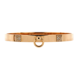 Hermes Collier de Chien Bracelet 18K Rose Gold with Pave Diamond Studs PM
