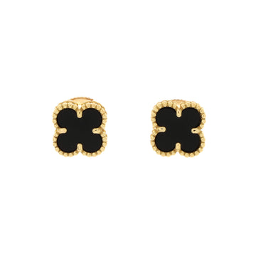 Van Cleef & Arpels Sweet Alhambra Stud Earrings 18K Yellow Gold and Onyx