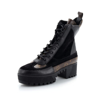 Louis Vuitton Women's Laureate Platform Desert Boots Suede with Monogram Canvas