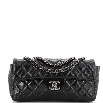 Chanel Classic Single Flap Bag Quilted Crinkled Patent East West