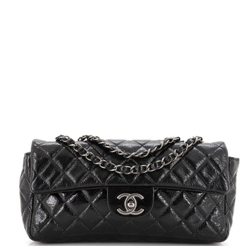 Chanel Classic Single Flap Bag Quilted Crinkled Patent East West
