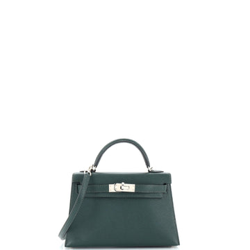 Hermes Kelly Mini II Bag Verso Chevre Mysore with Palladium Hardware 20