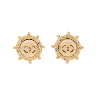 Chanel CC Wheel Clip-On Earrings Metal with Crystals