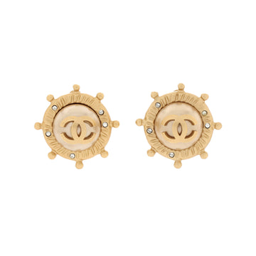 Chanel CC Wheel Clip-On Earrings Metal with Crystals