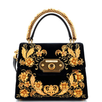 Dolce & Gabbana Welcome Top Handle Bag Embroidered Velvet Small