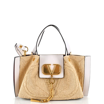 Valentino Garavani VLogo Escape Tote Raffia with Leather Small