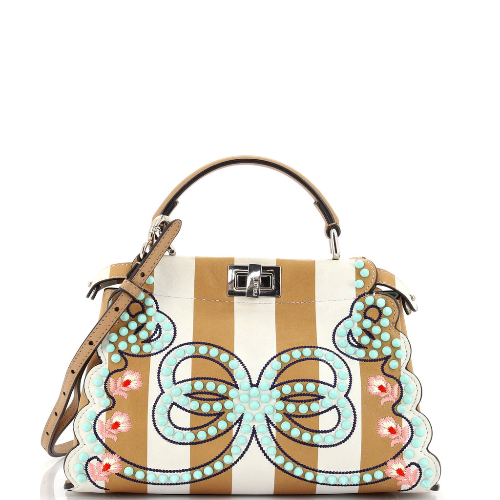 Fendi Peekaboo Bag Embroidered Leather with Studs Mini Multicolor