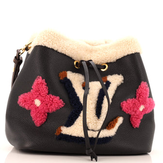 Louis Vuitton NeoNoe Handbag Leather and Monogram Teddy Shearling MM