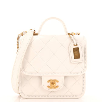 Chanel School Memory Top Handle Flap Bag Quilted Caviar Mini
