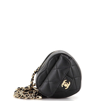 Chanel CC in Love Heart Chain Necklace Zip Coin Purse Quilted Lambskin