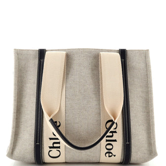 Chloe Woody Tote Canvas with Leather Medium