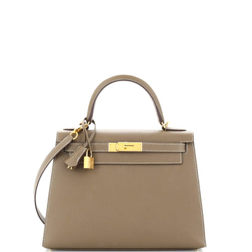 Hermes Kelly Handbag Grey Epsom with Gold Hardware 28