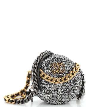 Chanel 19 Round Clutch with Chain Quilted Tweed with Sequins
